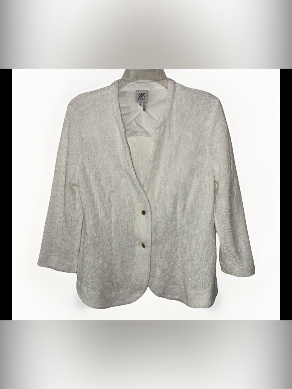 Zozo Ivory Knit Blazer Jacket Womens Size Medium Collarless 3/4 Sleeve Textured